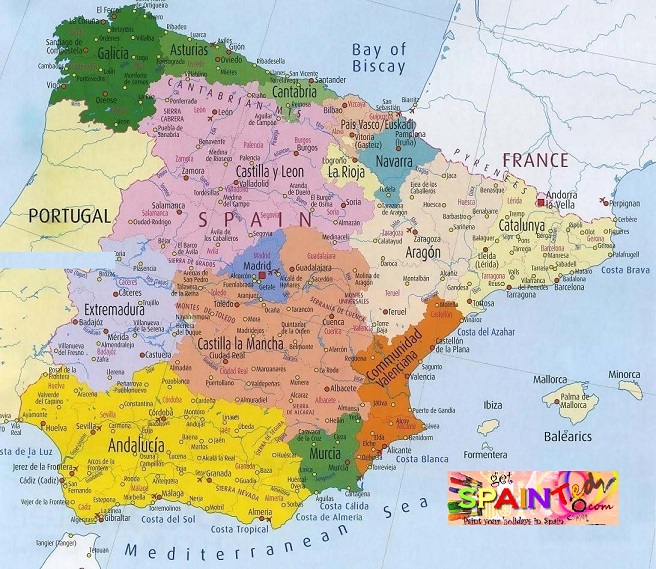 Detailed map of Spain Cities and Regions