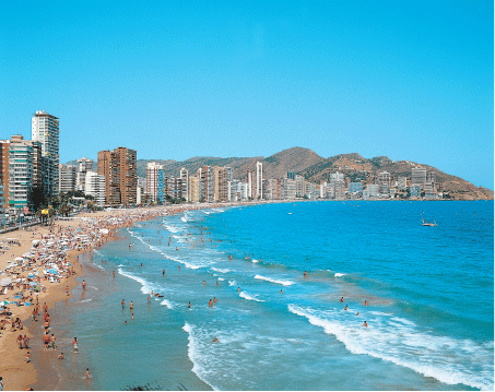 Levante beach Benidorm - people swiming top view